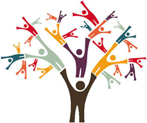 Bunte Menschenfiguren bilden einen Baum