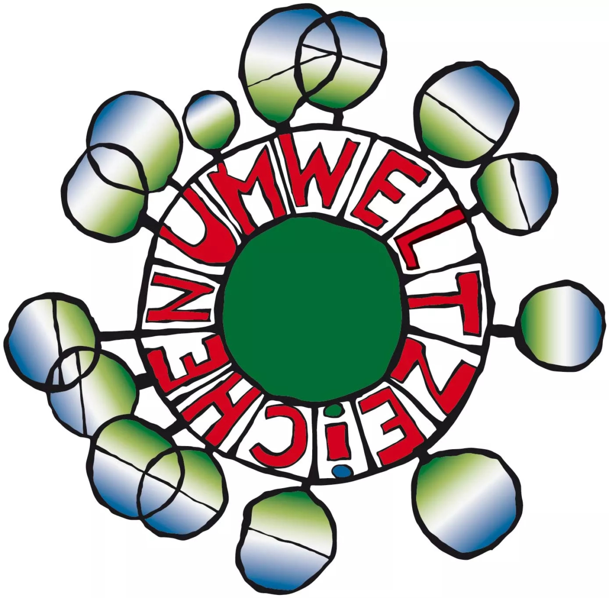 Logo des Österreichischen Umweltzeichens: Kreis mit rotem Schriftzug ‚Umweltzeichen‘ um eine grüne Mitte, außen stilisierte grün-blaue Bäume