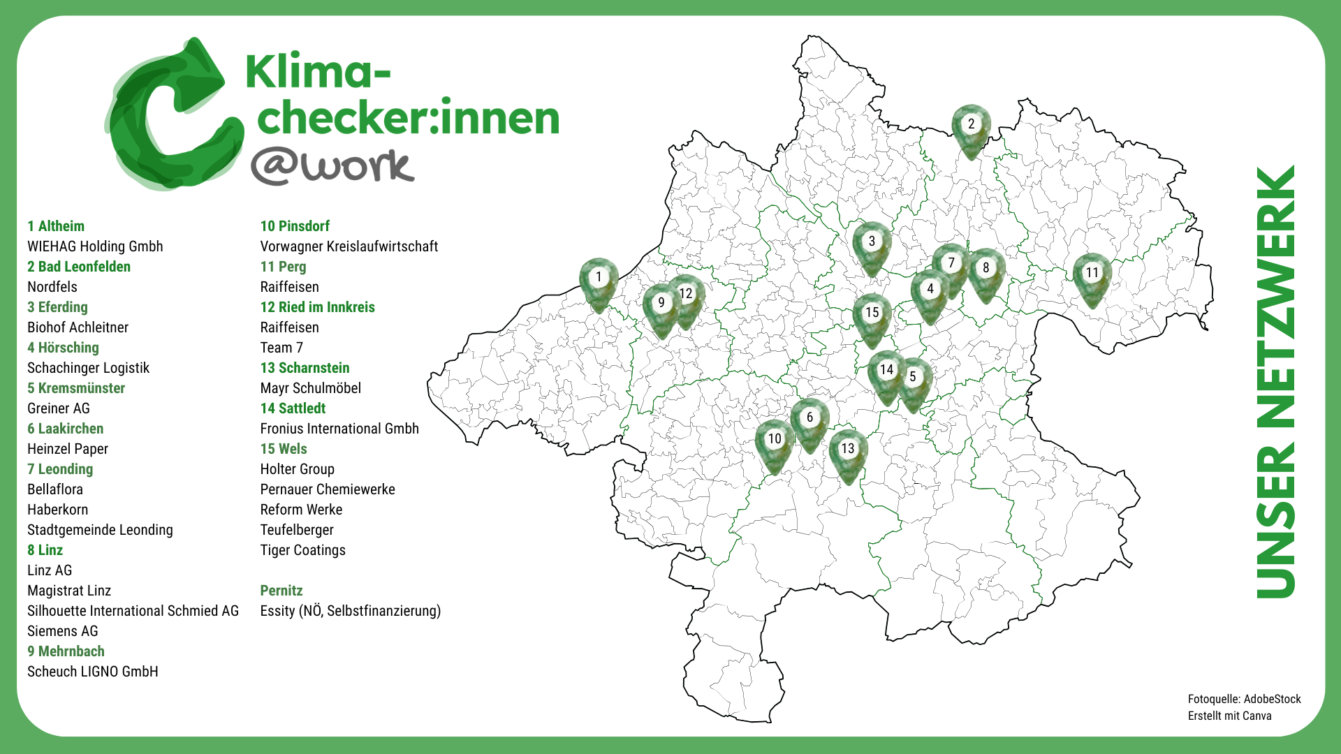 Eine Karte Wiens mit den Standpunkten der Klimachecker:innen markiert
